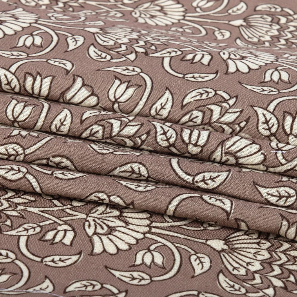 Camel Shower Curtain Vintage Floral Block Print - 72x72 Inches,Cotton Blend Cloth Fabric,Neutral Farmhouse Decorative