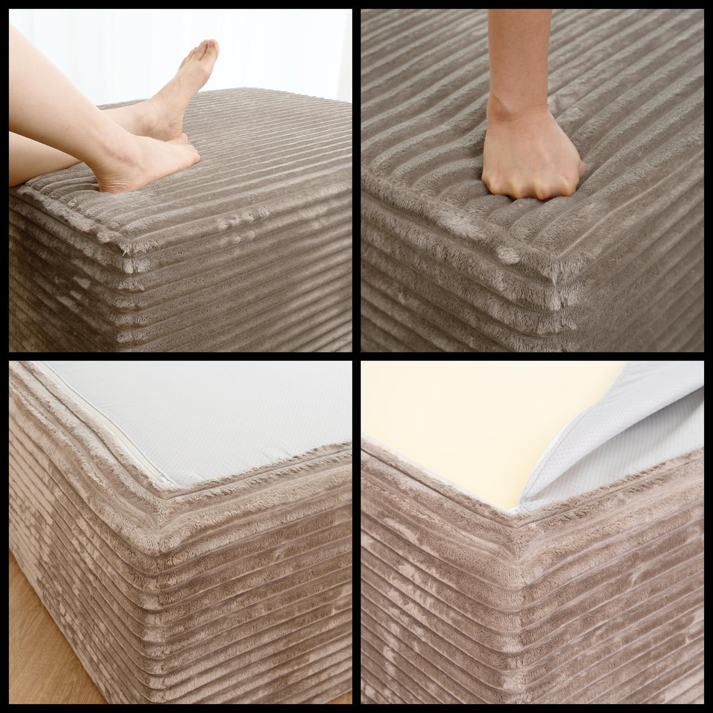 37.4" Rectangle Ottoman Foot Rest for Couch - Corduroy Upholstered Compressed Memory Foam, Cloud Ottoman for Modular