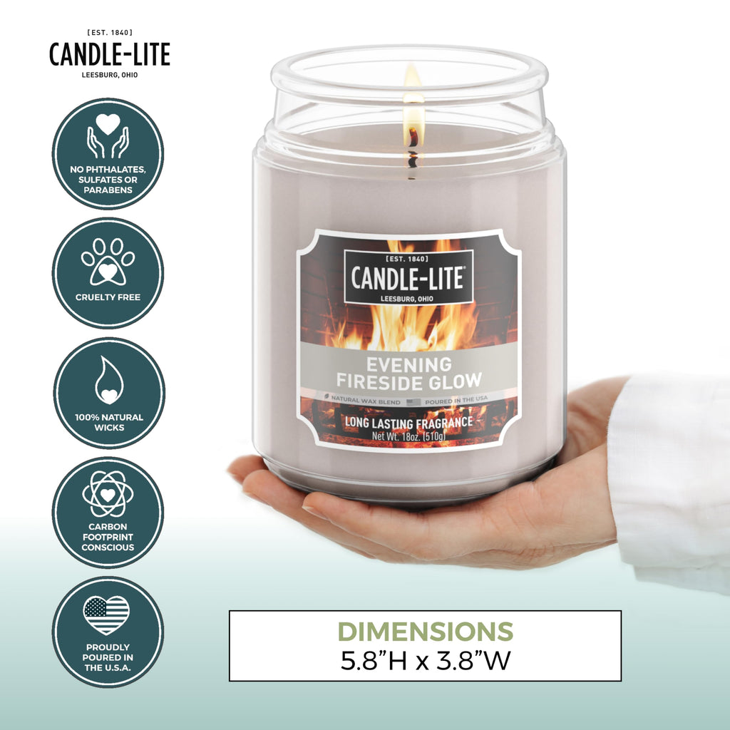 Fall Scented Candles, Evening Fireside Glow, 18 oz Jar, Proudly Poured in The USA, Aromatherapy Candle, Single-Wick