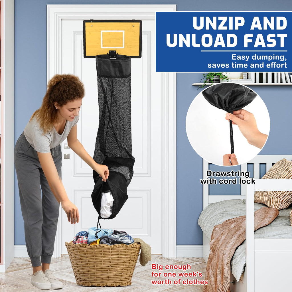 Wooden Basketball Laundry Hamper with Drawstring