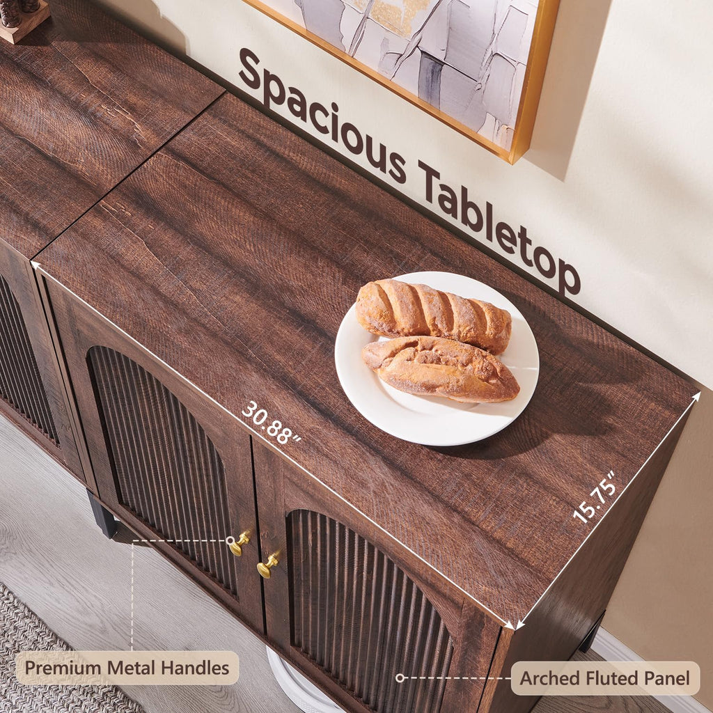 92.63" W Modern Arched Sideboard Buffet Cabinet with Storage, Brown