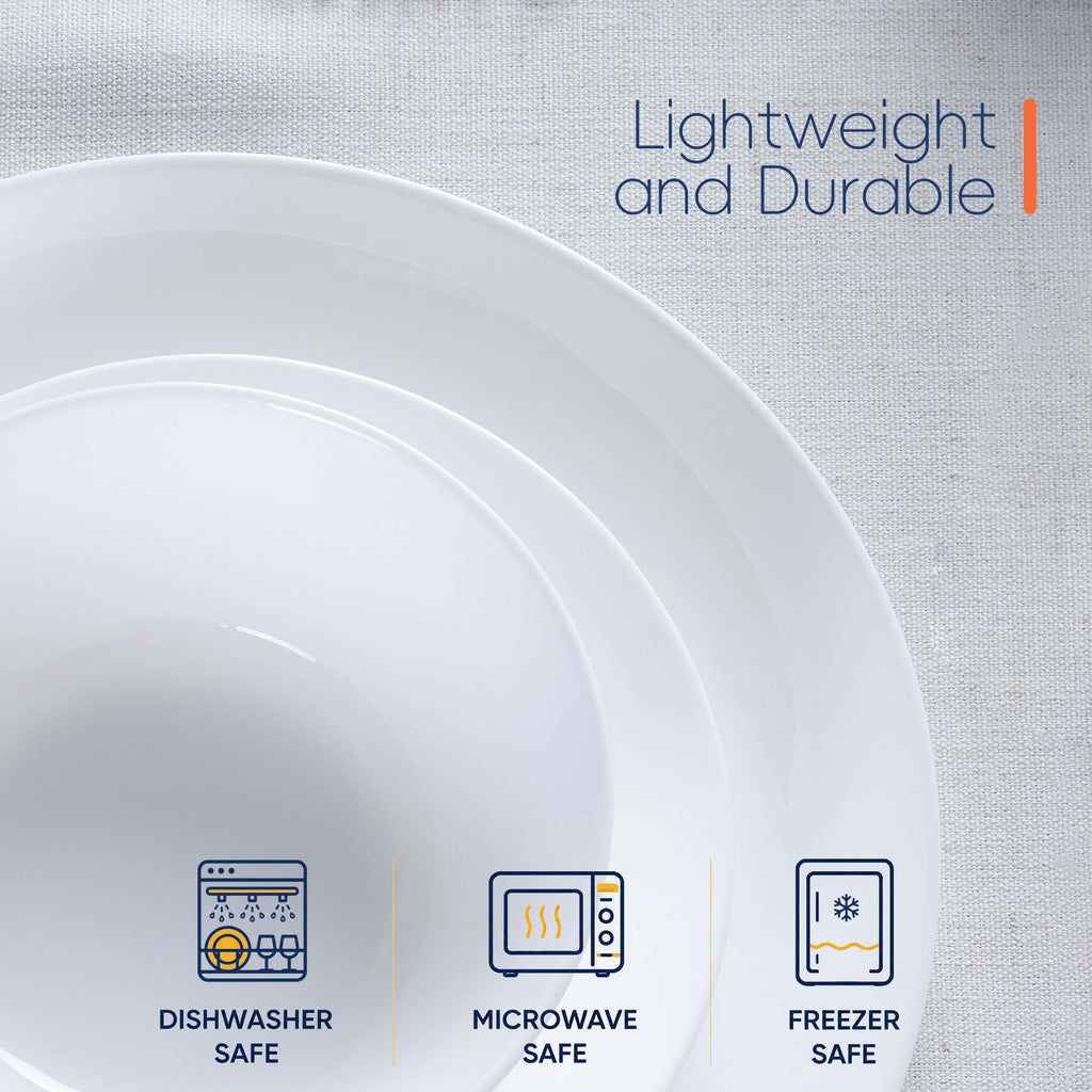 Dinnerware Sets for 4, 12 Piece White Opal Glass Dish Set