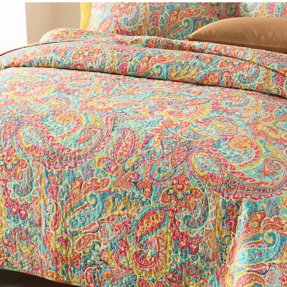 Paisley Quilt Sets, Soft Cotton Bedspread with 2 Shams, Lightweight Reversible Quilted Coverlet All Season