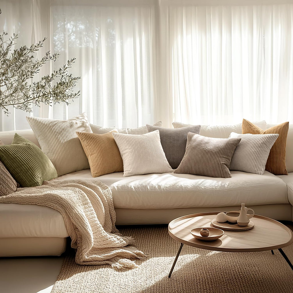 Lumbar Soft Corduroy Throw Pillow Covers Set of 2 12x20 Cream White
