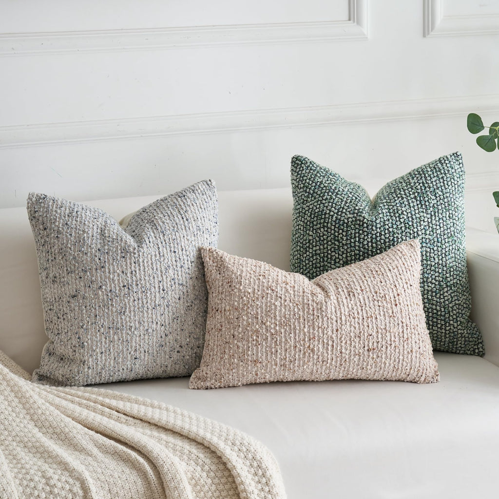 Pack of 2 Textured Boucle Lumbar Throw Pillow Covers Decorative Modern Accent Striped Pillow Cases Cozy Soft Couch