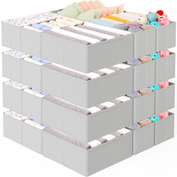 26 Pack Drawer Organizer for Clothes, Foldable Dresser Dividers with 3 Sizes, Fabric Storage Bins - Gray