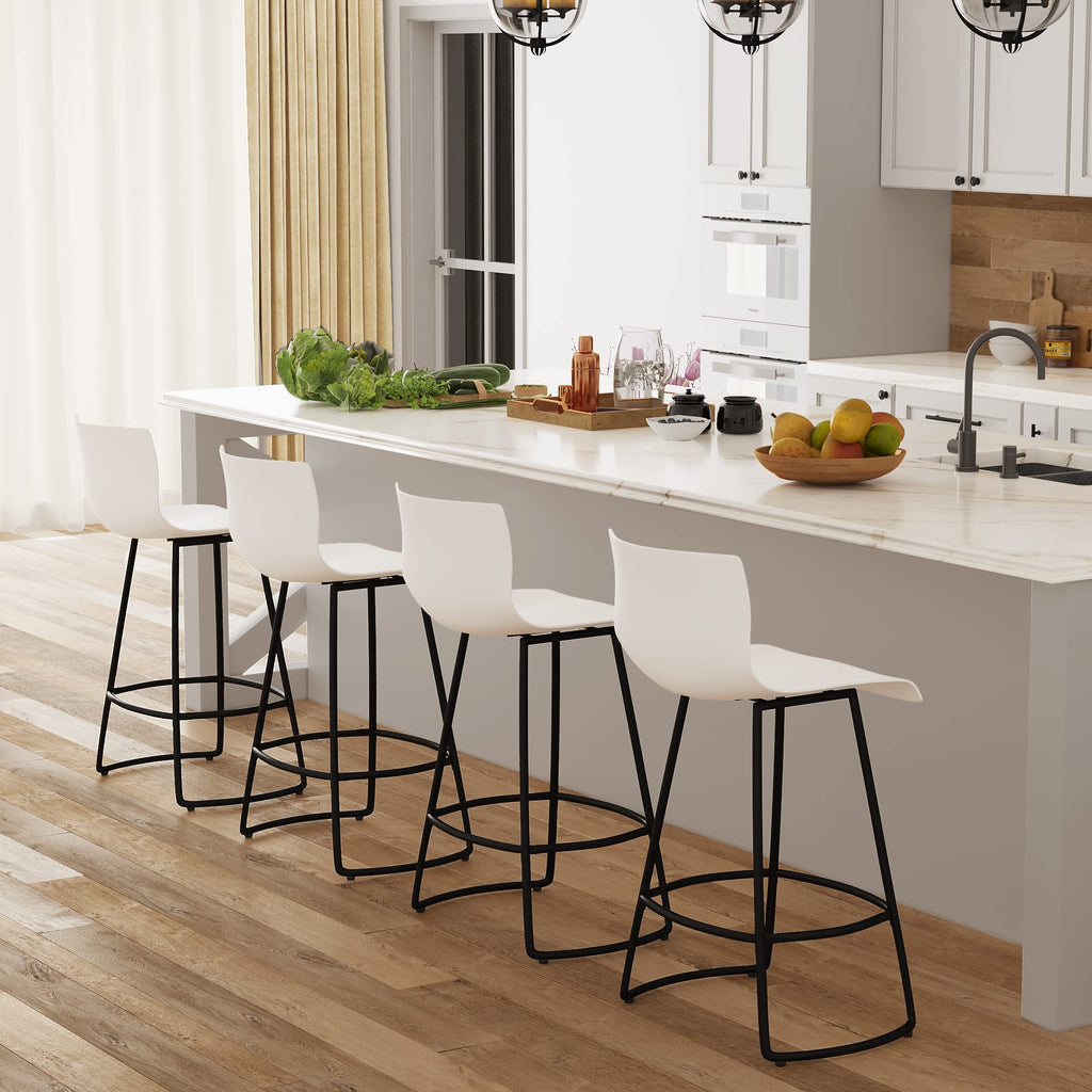 Bar Stools Set of 4 Counter Height Bar Stools Modern Swivel Bar Chairs with Back Plastic 24" Metal Counter Height