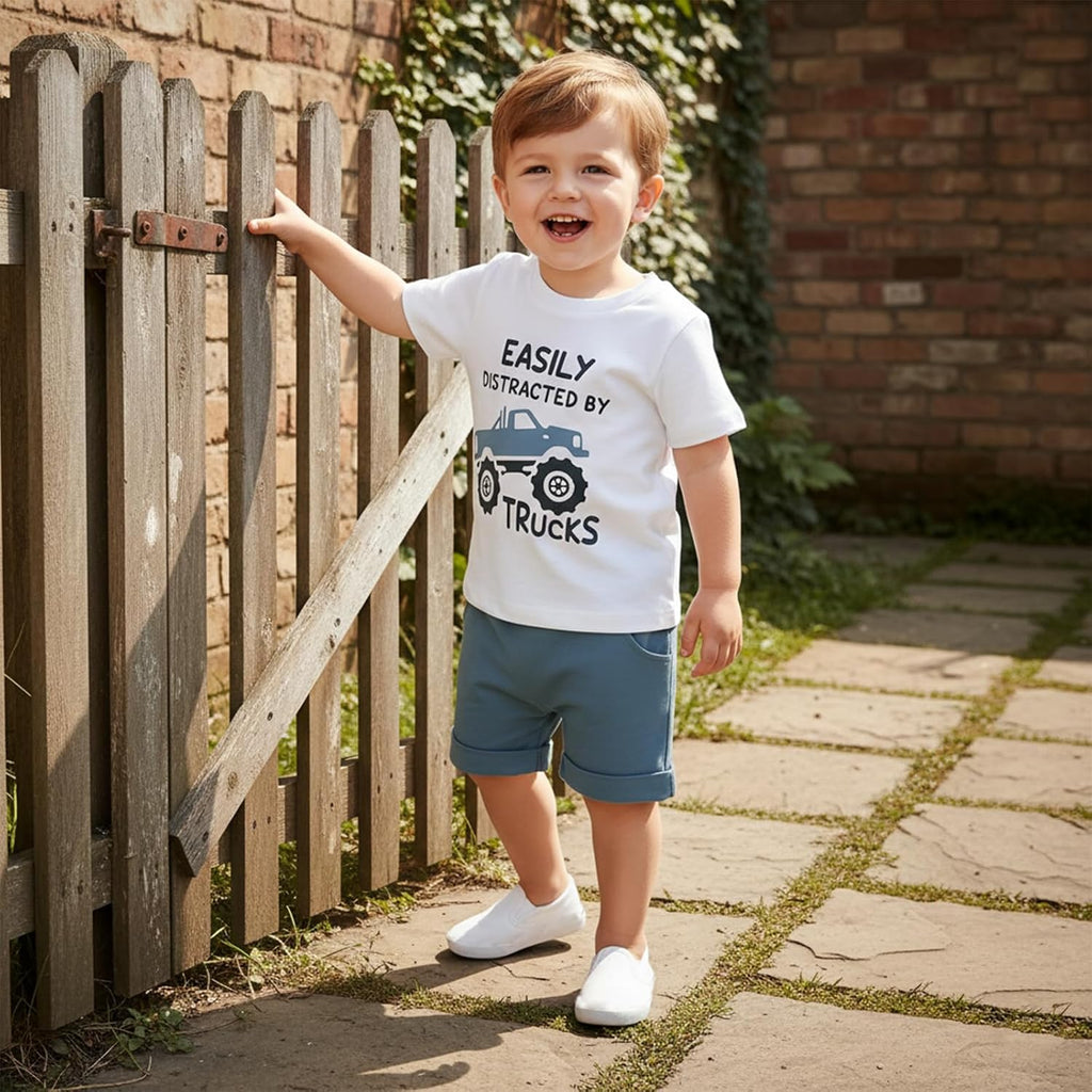 Toddler Baby Boy Clothes Summer Trucks Tractors T-Shirt Shorts Set
