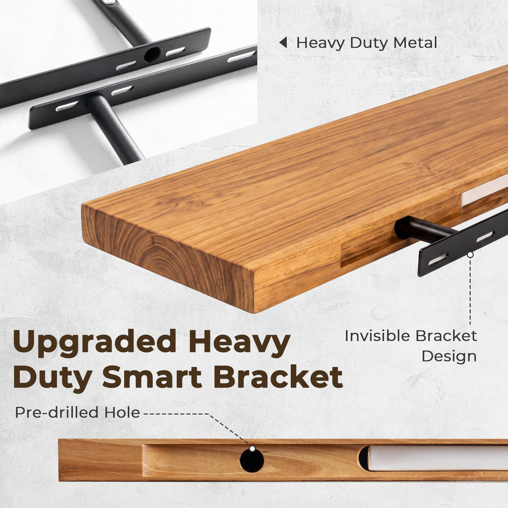 Elm Floating Shelves for Wall - 48 in Rustic Solid Wood Shelves with Heavy-Duty Invisible Bracket, Wall-Mounted