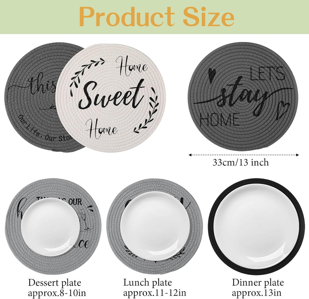 Inch Round Cotton Placemat Woven Boho Coasters Table Mats Dining Table Setting Decor Washable Heat - Set of 6