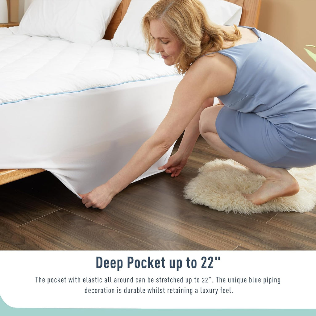 Queen Mattress Pad Topper Cotton, 8-22"Deep Pocket, Ultra Loft | 500GSM Down Alternative Pillow Top, Quilted Fitted