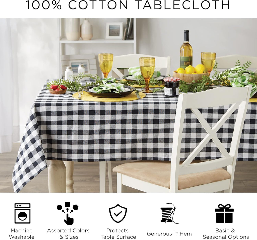 French Stripe Tabletop Collection Farmhouse Style Dining Table Linen Tablecloth, 60x84, Blue Chambra