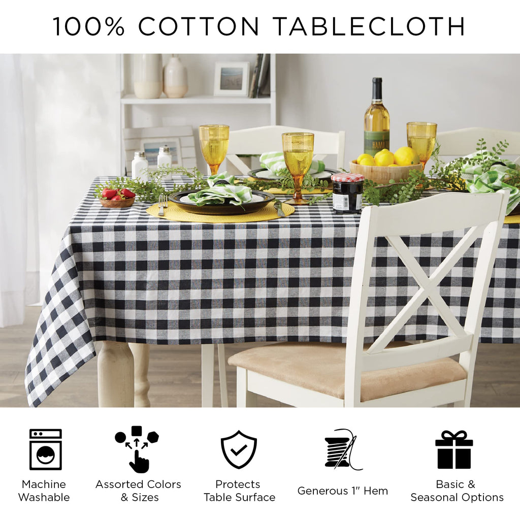 Stone Buffalo Check Tablecloth, 60x84 Cotton Farmhouse Rectangular