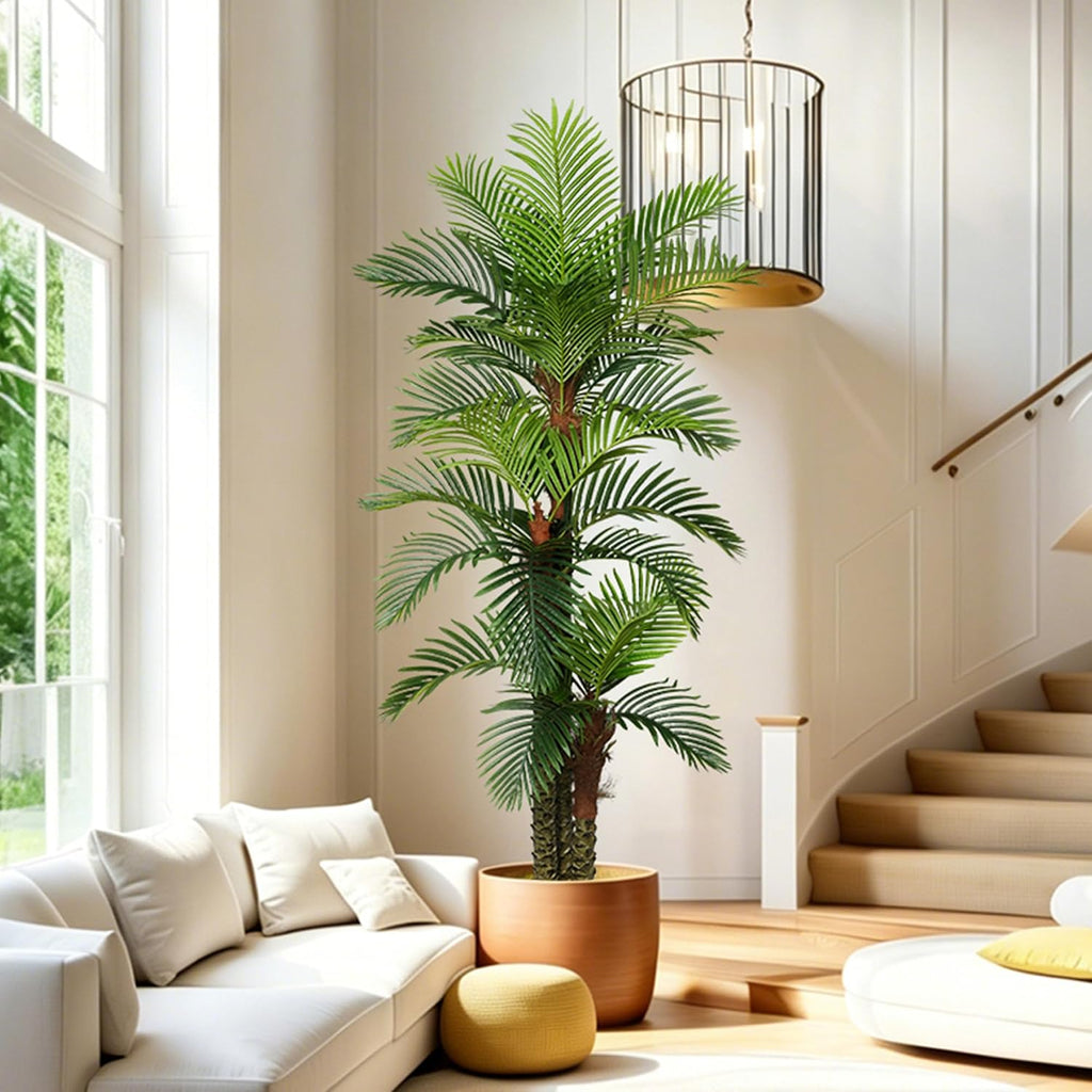 Palm Tree 8FT Tall Large Faux Trees with Realistic Leaves, Fake Floor Potted Artificial Plants Living Room Decor