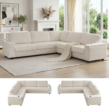 106" Sectional Couches, Solid Wood Frame (Beige)