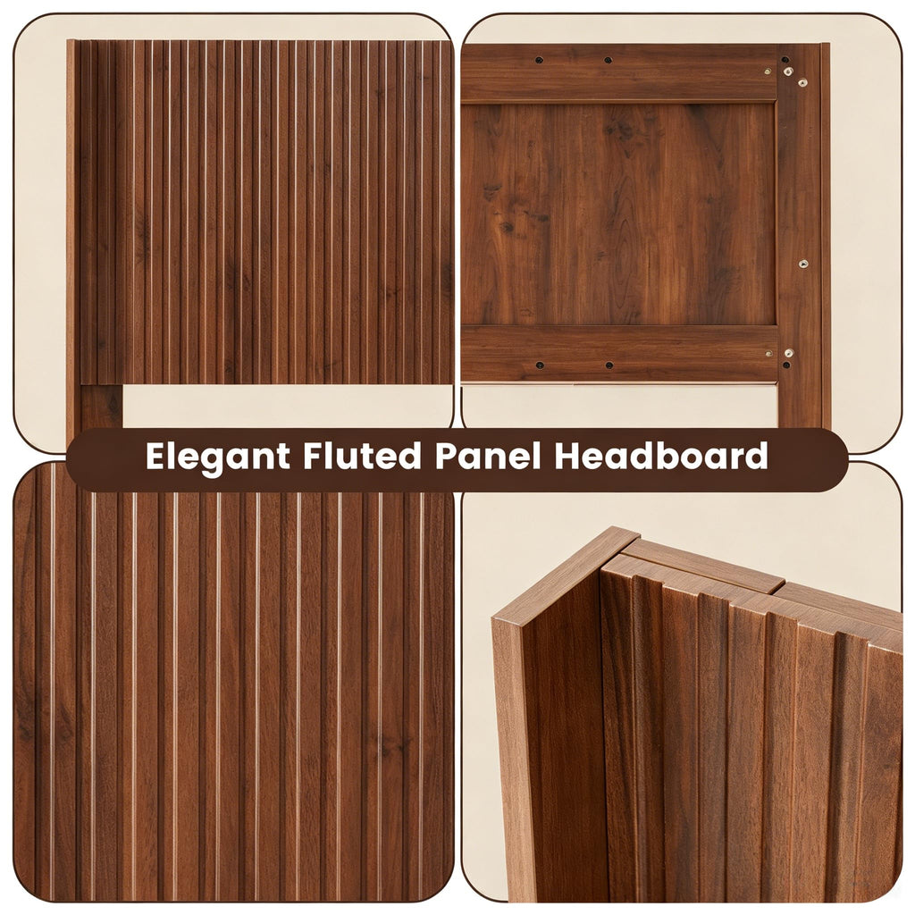 Queen Size Fluted Headboard Only, 64" Walnut Wall Mount