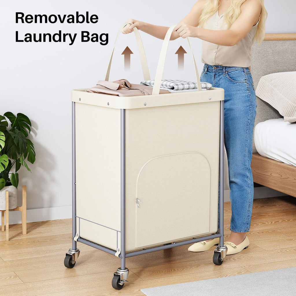 170L Large Laundry Basket with Wheels, Rolling Laundry Hamper Easy Access Clothing Minimizes Bending, Laundry Cart