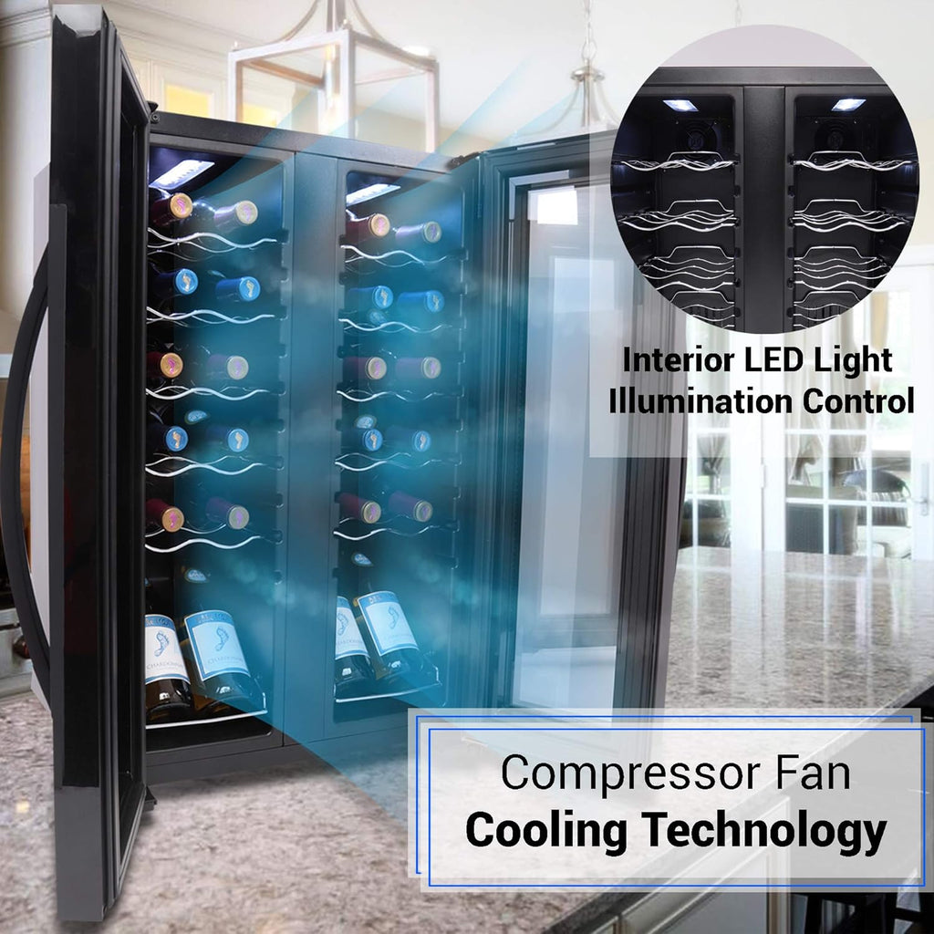 24 Bottle Wine Fridge | Dual Zone Wine Chiller | Adjustable Temperature 41°F to 