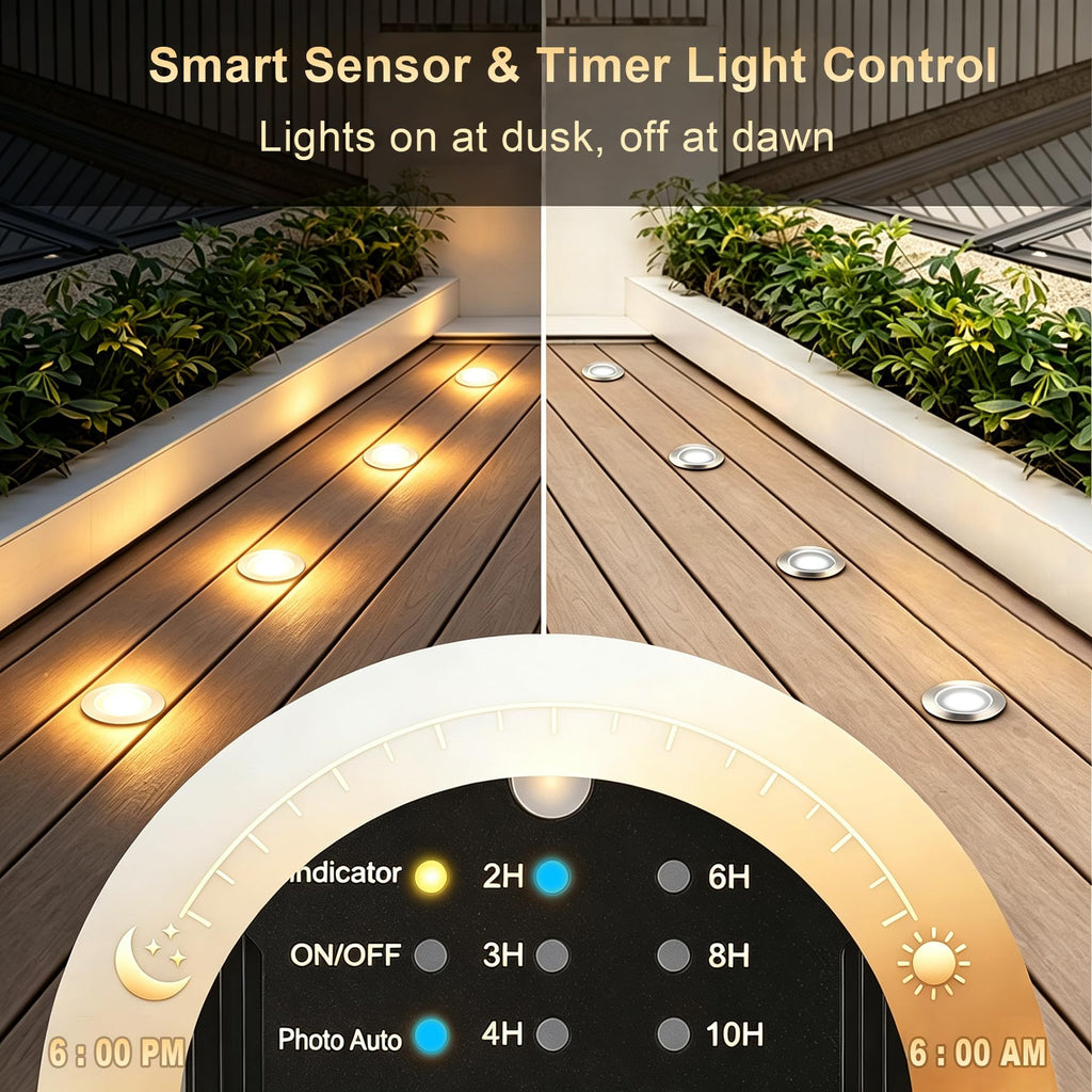 Dimmable LED Deck Lights with Timer and Photocell Sensor, 20 Pack 32mm Recessed Deck Lights Kit, IP67 Waterproof