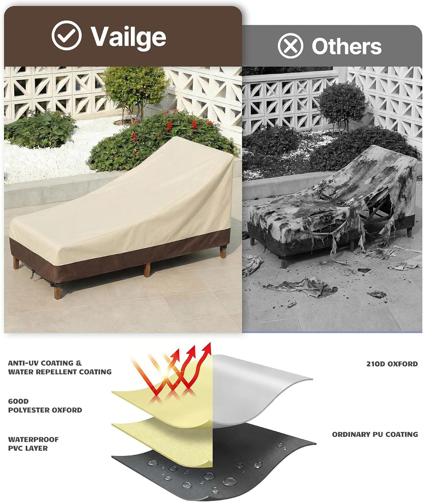 Waterproof Patio Chaise Lounge Cover, 600D Heavy Duty Outdoor Lounge Chair Covers,UV Resistant Patio Furniture