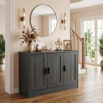 43" Dark Grey Buffet Cabinet with Black Handles