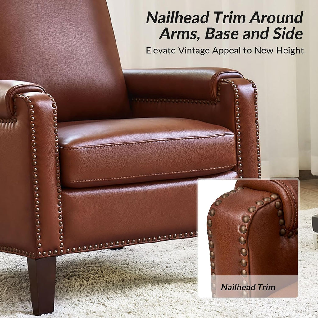 Genuine Leather Accent Chair with Solid Wood Legs, Brown