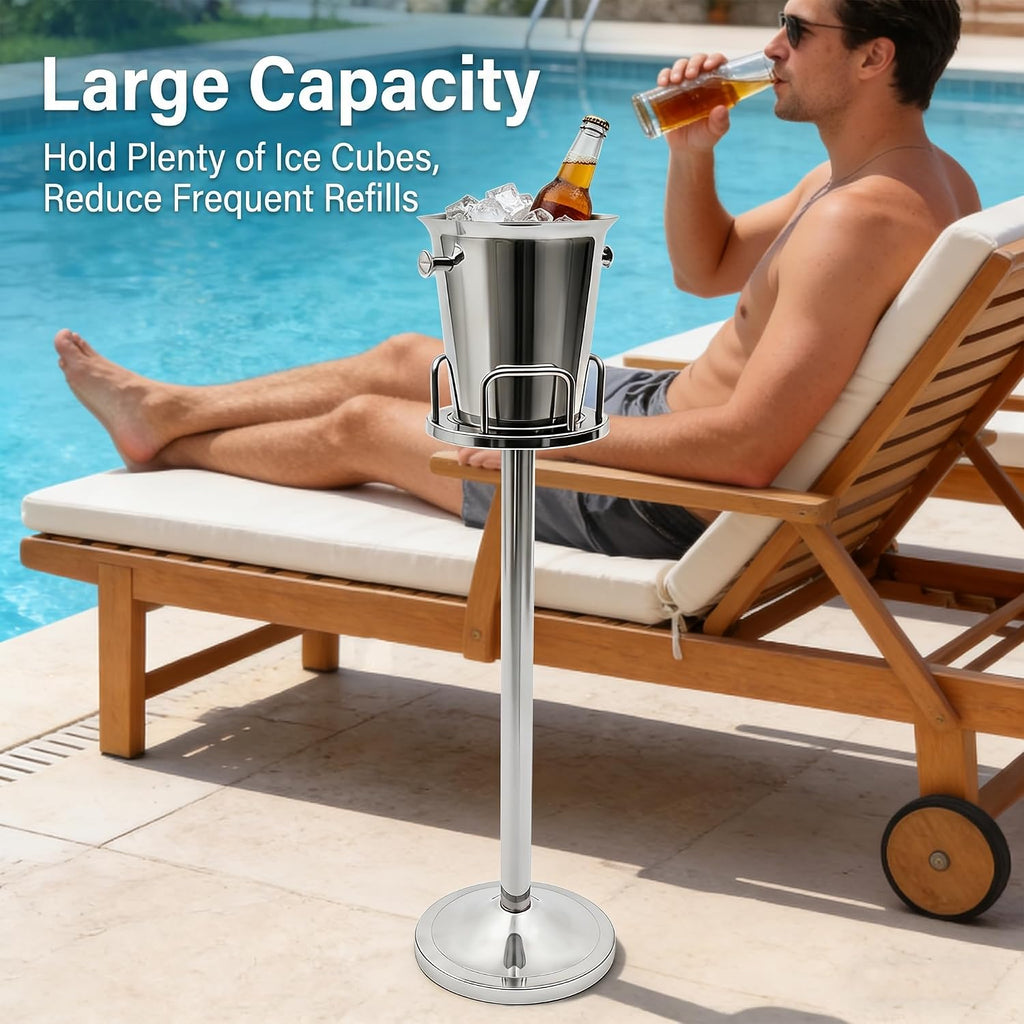 Ice Bucket with Stand, Stainless Steel Standing Champagne Buckets