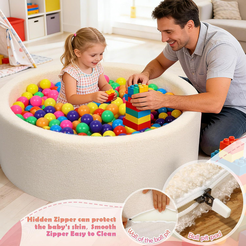 Imitation Teddy Colours Foam Ball Pits 35.4"x 11.8" Soft Round Playpen for Toddlers Dogs Cats with Soft Memory Sponge