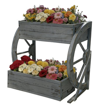 Wooden Wagon Planter Box|Rustic Planter Use On Indoor&Outdoor