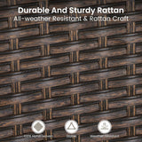 Outdoor Wicker Chairs Set of 2, Rattan Covered Metal Armchairs with Removable Cushion