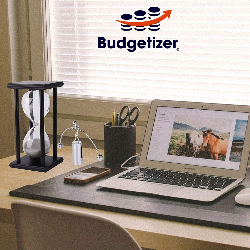 Decorative Sand Timer Clock Hourglass -with Balance Physics Motion Desk Toy Sculpture -(Light Gray) 60 Minute - Set of 2