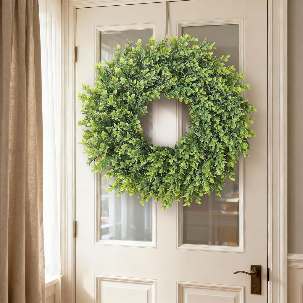 26"Artificial Boxwood Wreath, Large Fake Hanging Plant for Front Door Decor