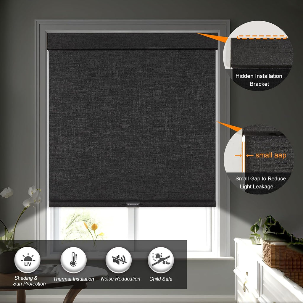 Custom Size Free-Stop Cordless Blinds for Indoor Windows with Cover, Window Shades Blackout Roller Blinds, Thermal