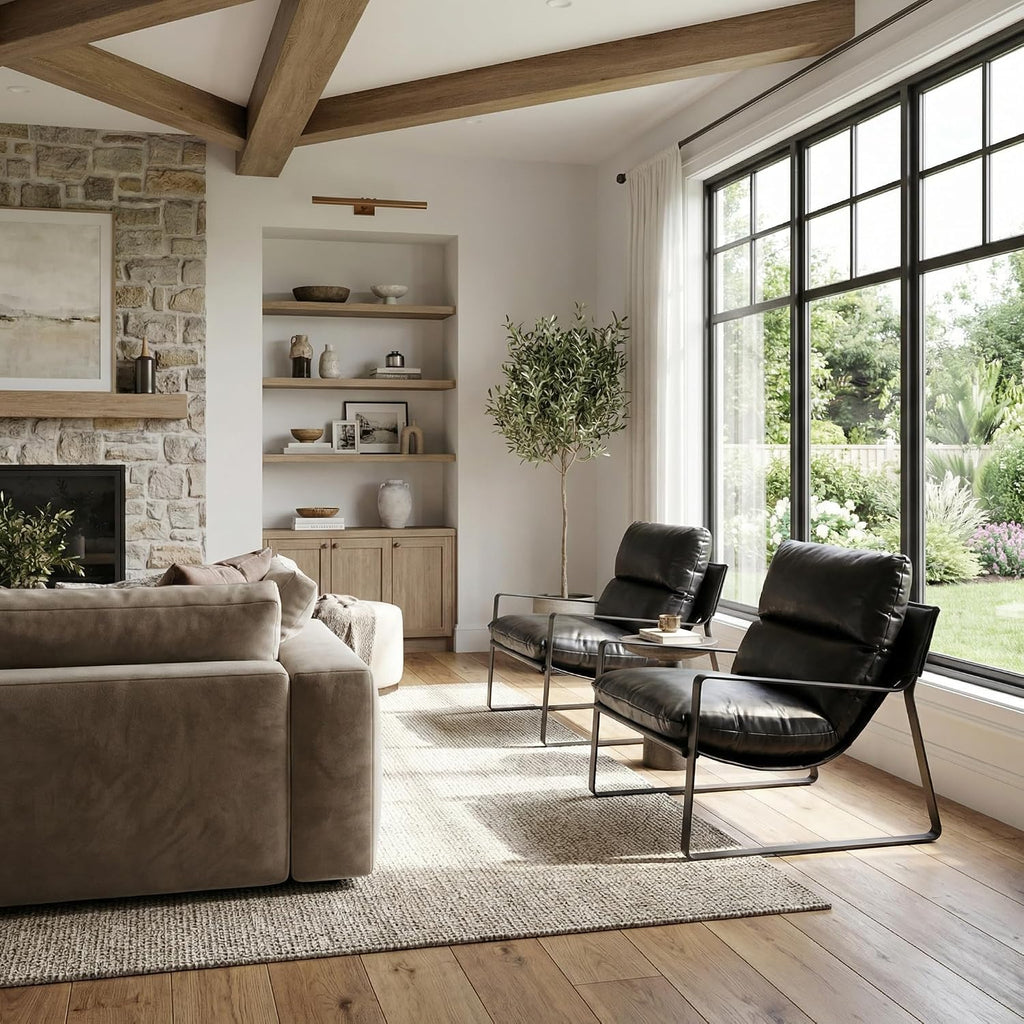 Modern PU Leather Accent Armchair, Black