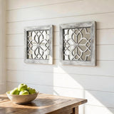 Boho Wall Mirror Decor, Set of 2 Rustic Farmhouse Accent Mirror 12x12 Inch, Square Shatterproof Vintage Style Mirrors