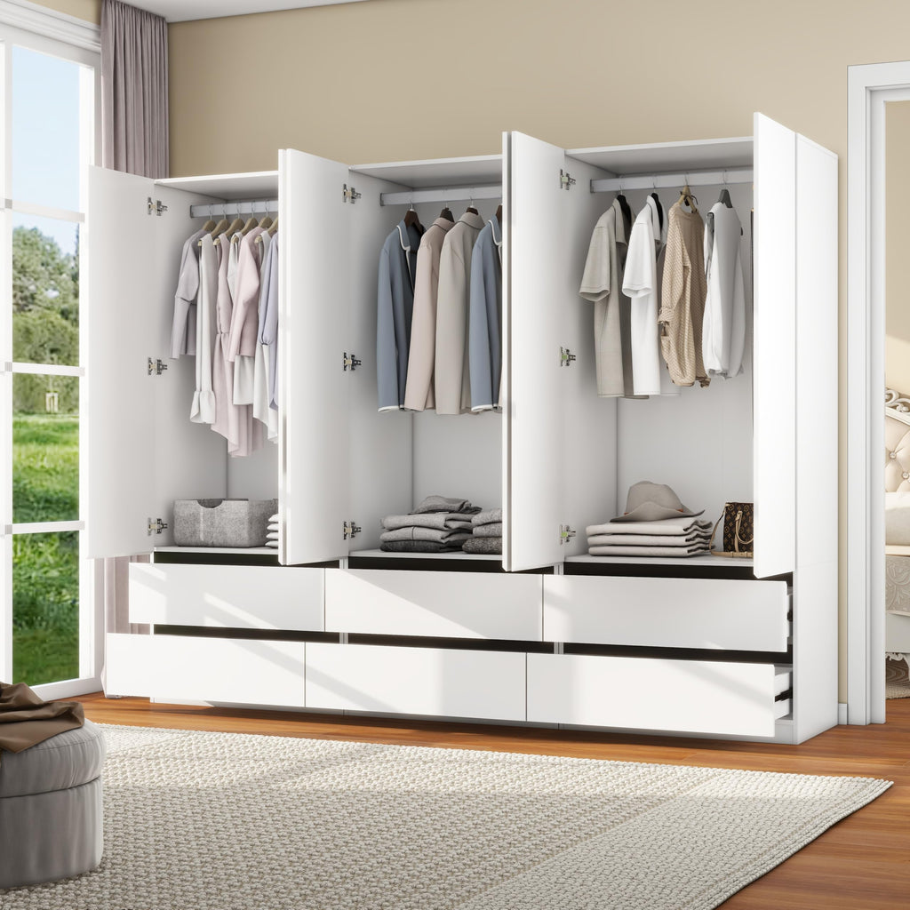 White Armoire Wardrobe Closet with 6 Drawers: 75" H x 95" W