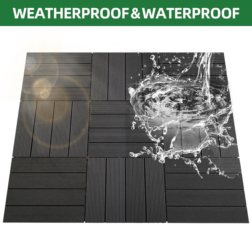 9 PCS Heavy-Duty & Recyclable Wood-Plastic Interlocking Deck Tiles 11.8" x 11.8"- Outdoor and Indoor for Patio