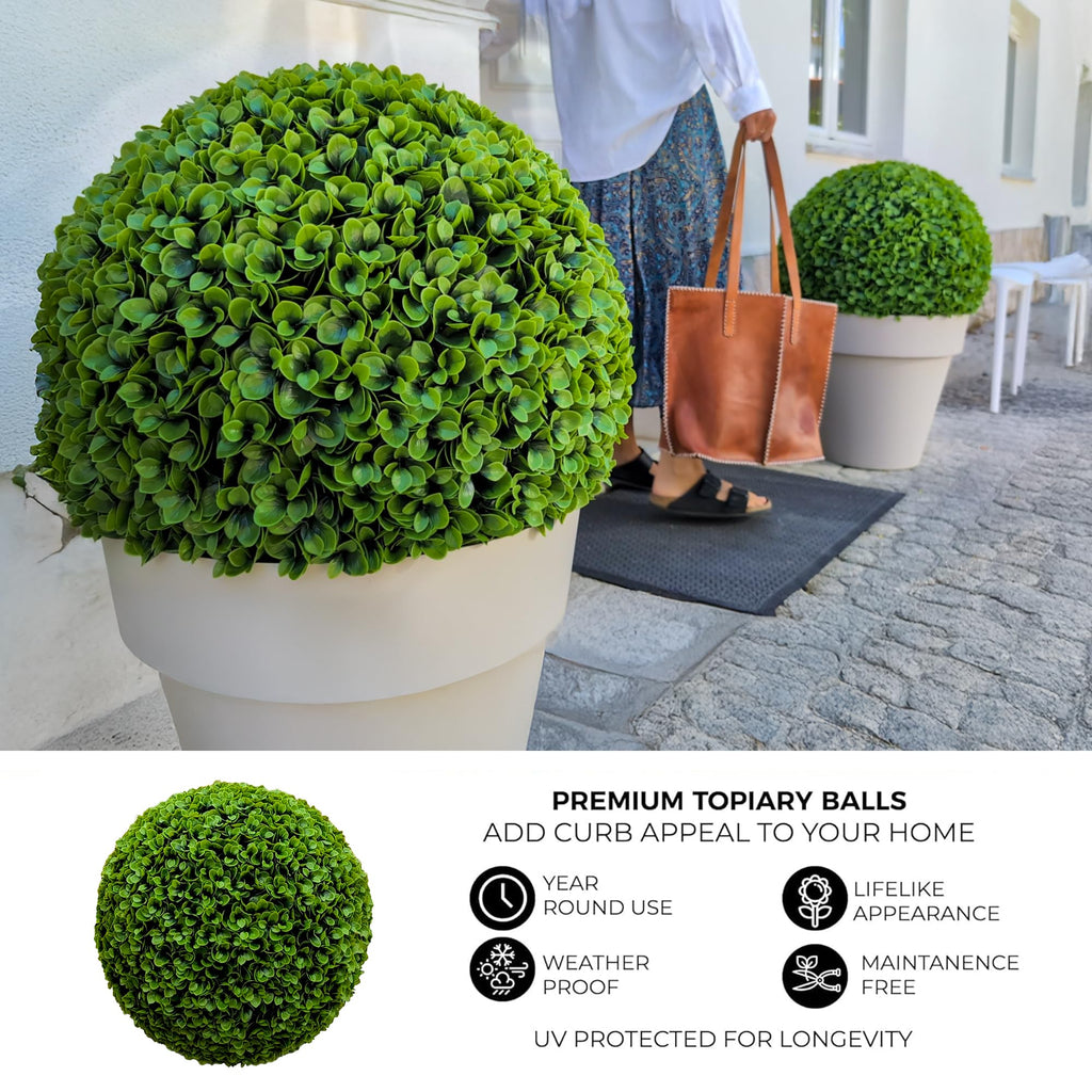 23" XL Faux Topiary Balls, Succulent Topiary Balls, 2 Pack