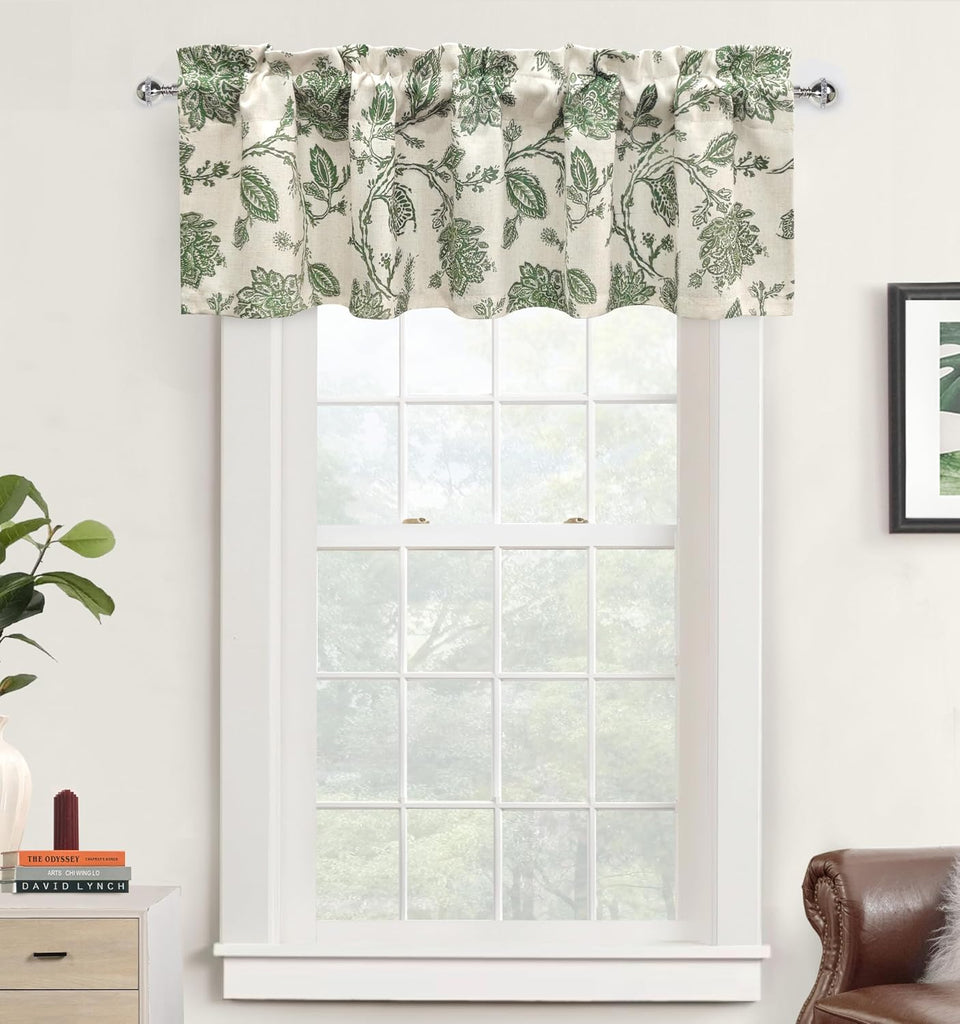 Freda Jacobean Floral Linen Blend Blackout Thermal Insulated Energy Saving Privacy Window Linen Curtain Valance Rod