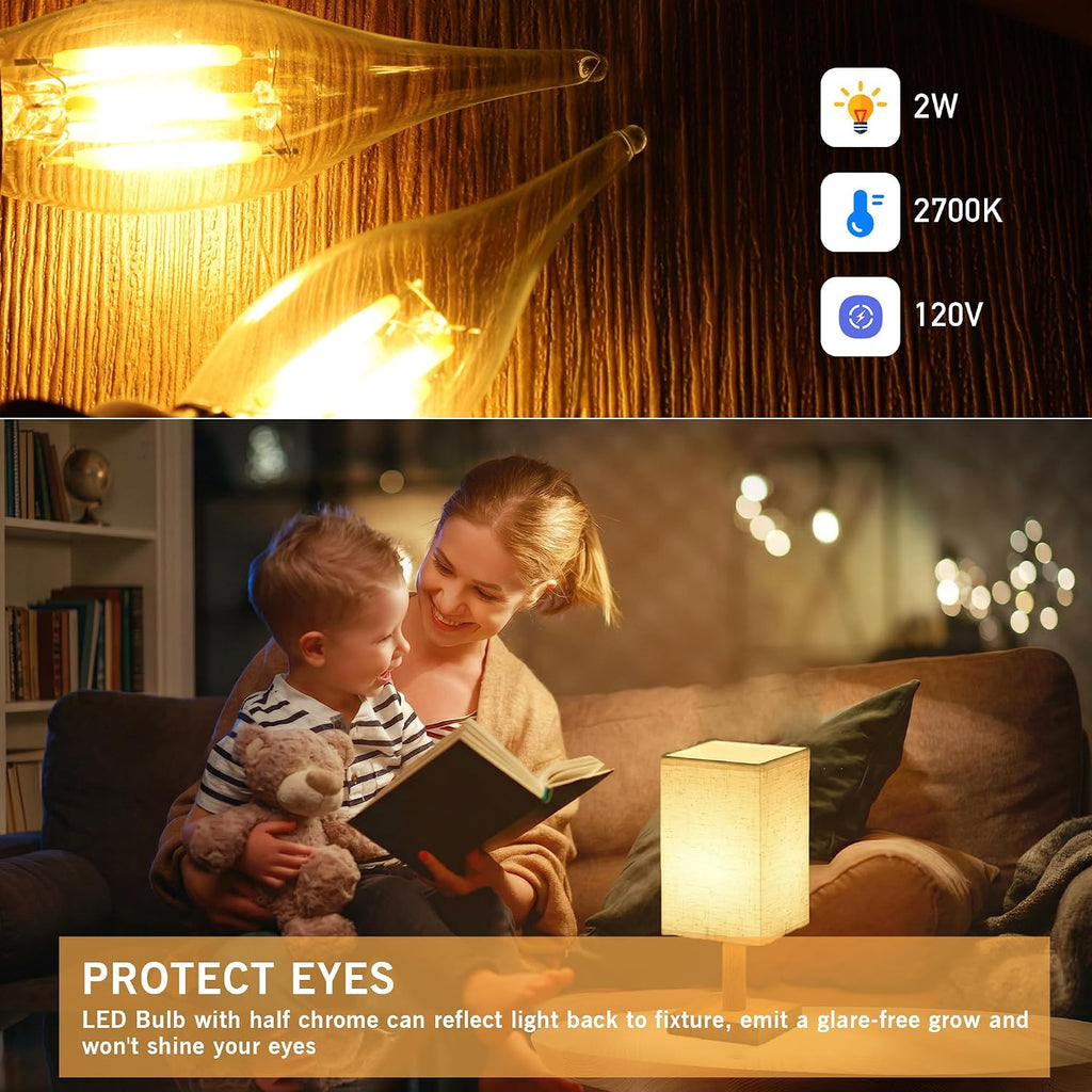 E12 25 Watt Candelabra LED Flame Light Bulbs,2W 2700K Warm White 200LM