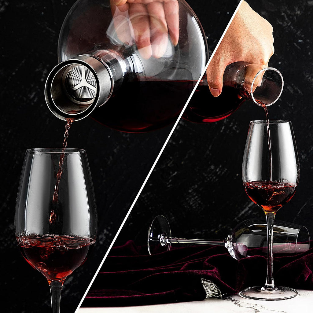 Wine Decanter,Red Wine Carafe,Decanter with Built-in Aerator Pourer, 100% Hand Blown Lead-free Crystal Glass