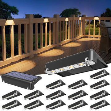 Solar Deck Lights 16 Pack, Bright Warm White Glow LED Large Size Lamp, IP65 Waterproof Step Lights Outdoor for Deck