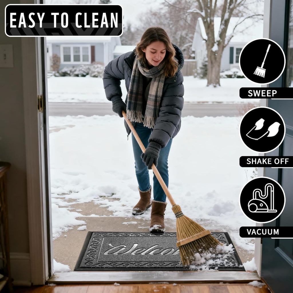 Welcome Mat Outdoor Indoor, Waterproof Heavy Duty Front Door Mat Outside Entrance, Extra Sturdy Non-Slip Doormat, Low