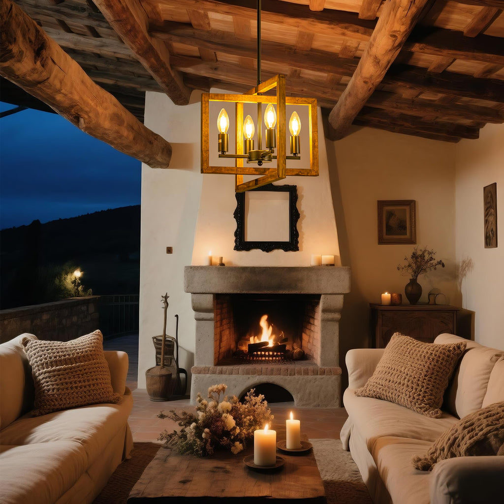 4-Light Farmhouse Chandeliers, Rustic Pendant Light Fixture (No Bulbs)