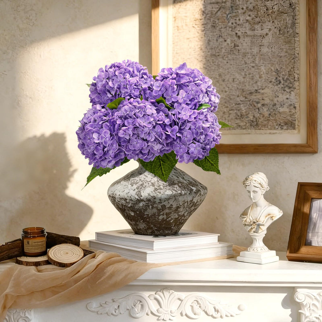 Hydrangea Artificial Flowers, 21in Real Touch Artificial Hydrangea Flowers, Purple Latex Full Flower Head with Stems