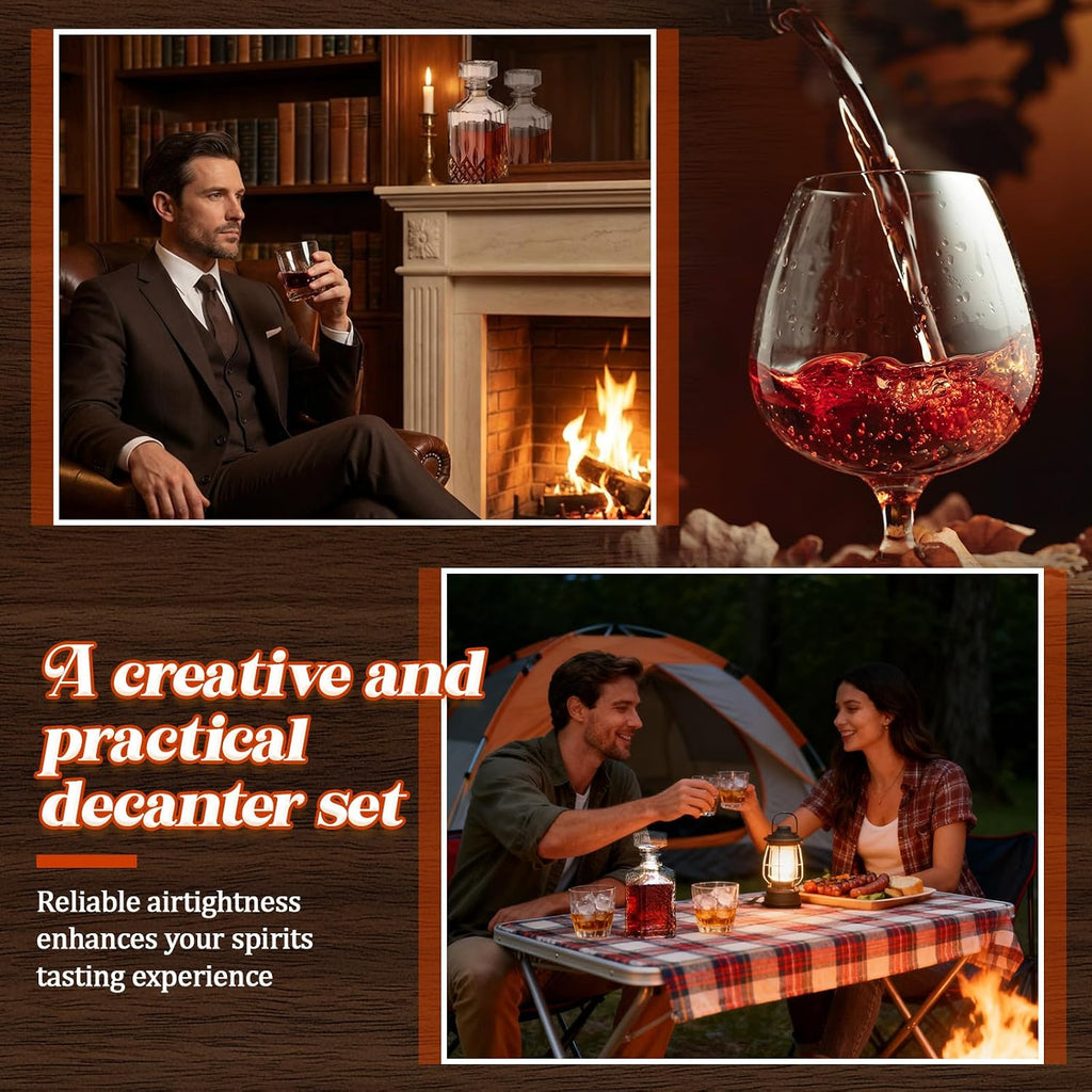 Whiskey Decanter for Men Liquor Decanters Glass Alcohol Bottle with Glass Stopper for Vodka Tequila Brandy - Set of 4