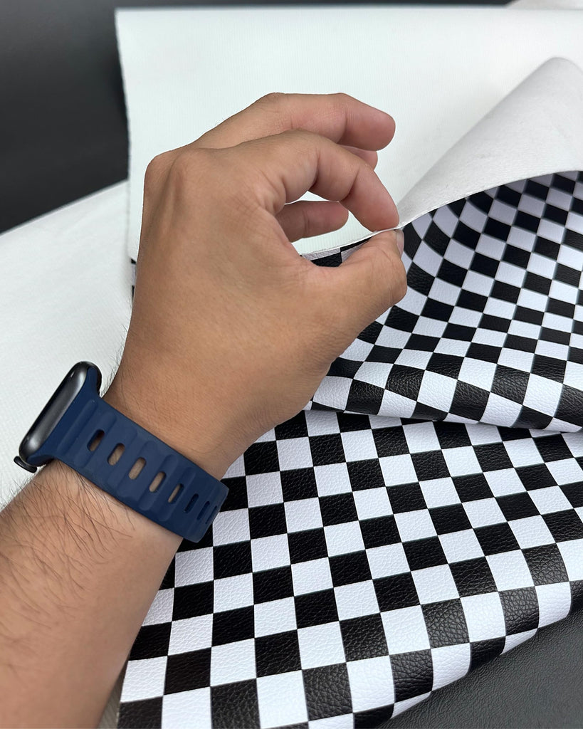 Vinyl Upholstery Embossed Fabric Racing Checkers 54" Wide Sold By The Yard