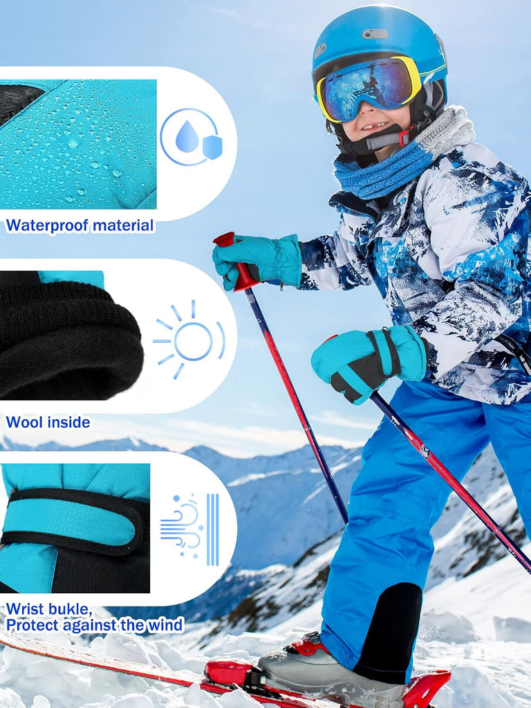 Kids Winter Snow Ski Waterproof Gloves Warm Windproof Outdoor Sports Anti Water Ice Skating Gloves for Girls Boys