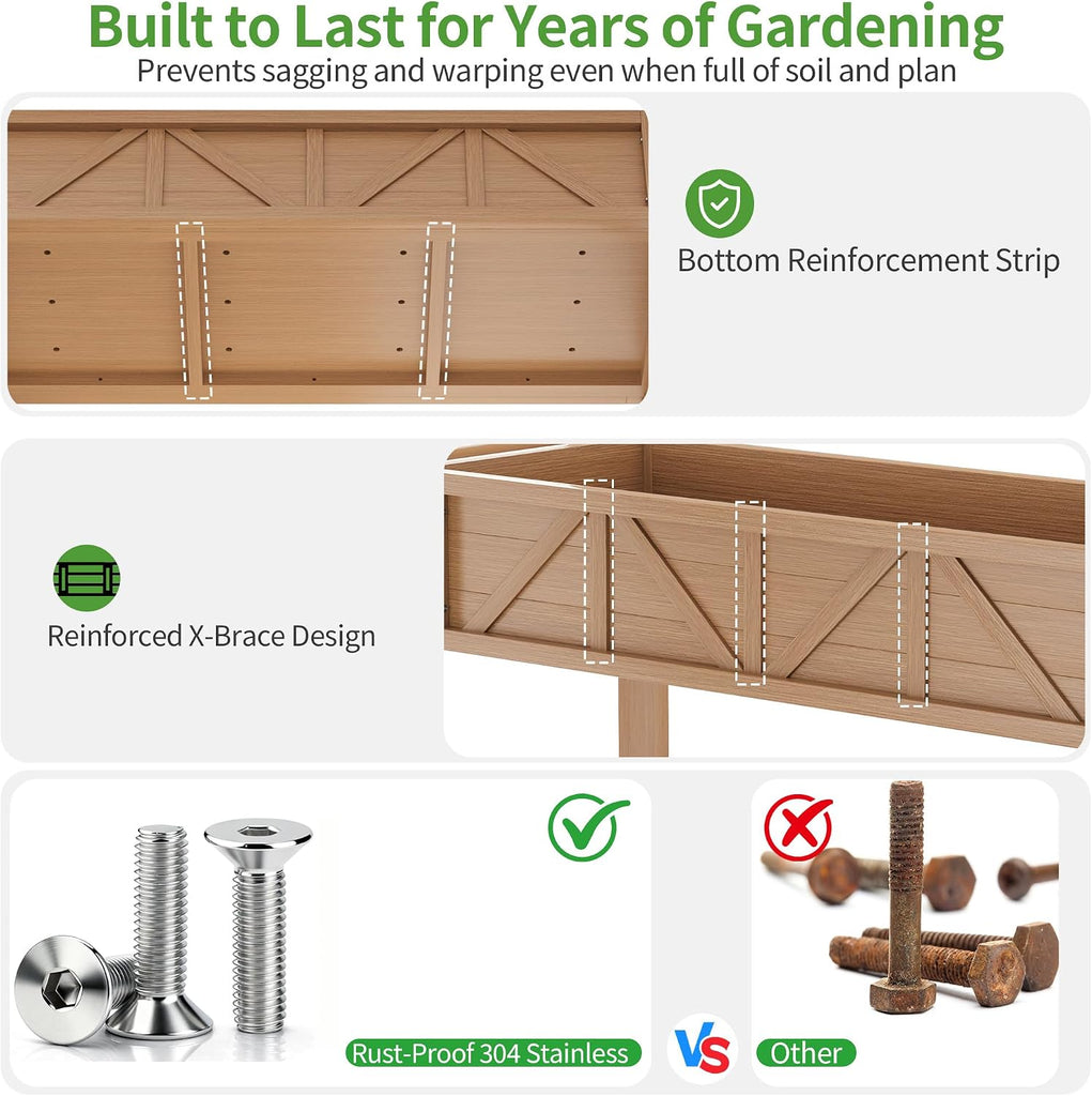 All-Weather Elevated Raised Garden Bed with Legs,72"L x 17"W x 28.7"H | Large Outdoor Planter Box with Storage