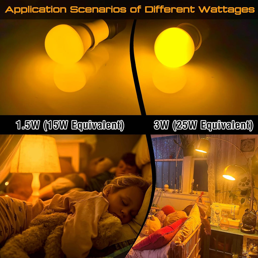 1.5w E12 Candelabra Base Low Wattage Light Bulbs Amber 1600K, 2 Pack